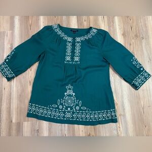 Banana Republic Factory Teal Embroidered Top